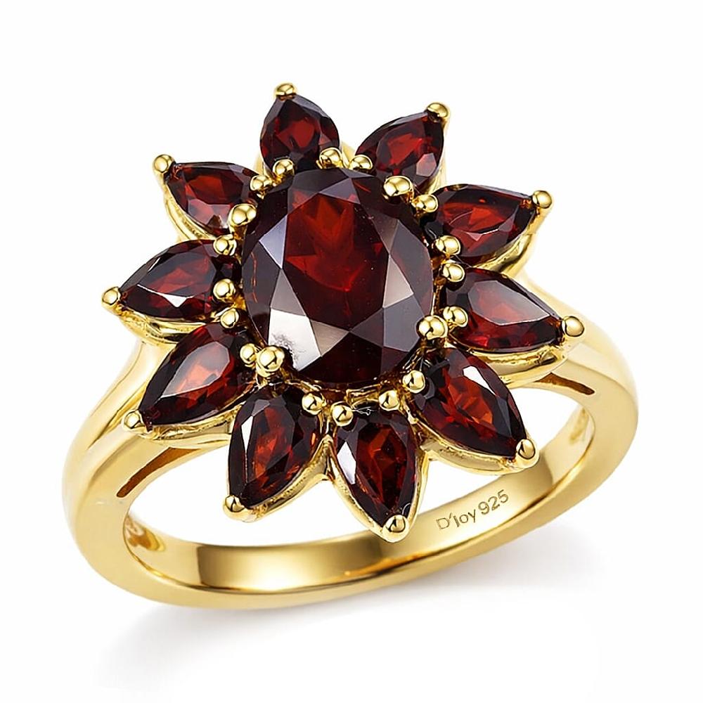 shop lc D'Joy Premium Mozambique Garnet 5.00 ctw Blazing Flora Ring in 18K Vermeil Yellow Gold Over Sterling Silver
