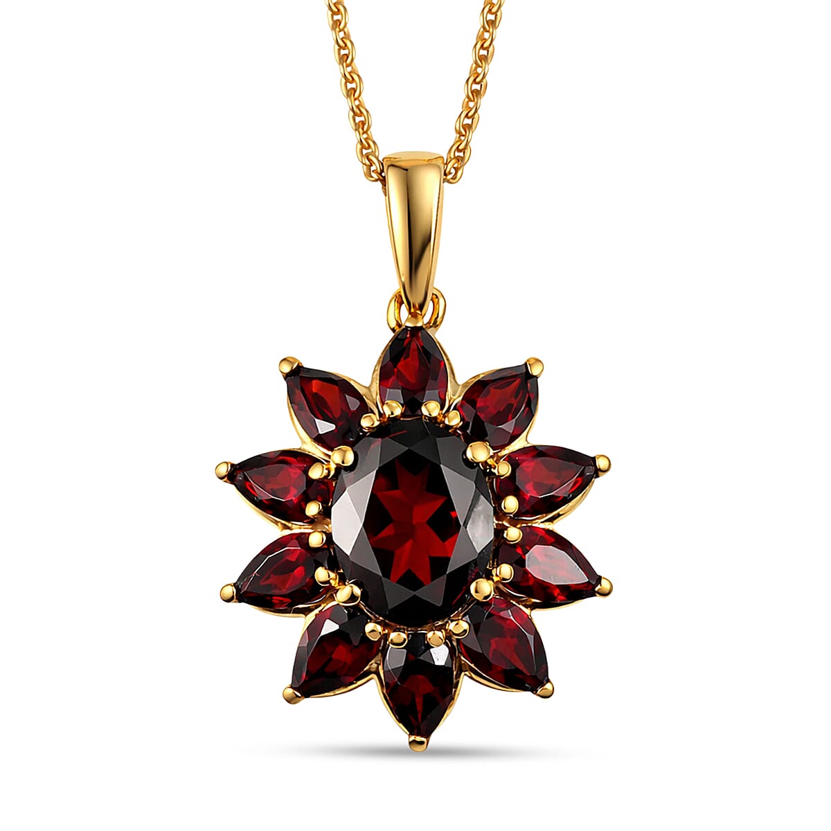 shop lc D'Joy Premium Mozambique Garnet 5.00 ctw Blazing Flora Pendant Necklace in 18K Vermeil Yellow Gold Over Sterling Silver 20 Inches