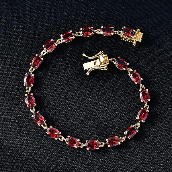 Shop Lc D'Joy Premium Mozambique Garnet 9.85 Ctw Flame Line Bracelet In 18K Vermeil Yellow Gold Over Sterling Silver (6.50 In)