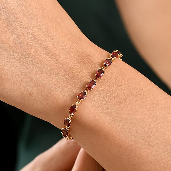 Shop Lc D'Joy Premium Mozambique Garnet 9.85 Ctw Flame Line Bracelet In 18K Vermeil Yellow Gold Over Sterling Silver (6.50 In)