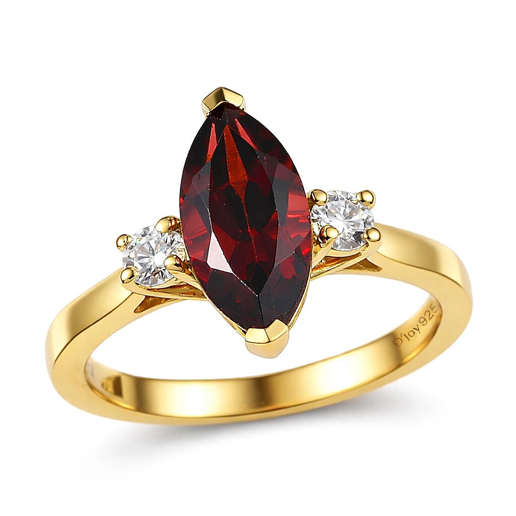 shop lc D'Joy Premium Mozambique Garnet and Moissanite 2.20 ctw Flare Majesty Ring in 18K Vermeil Yellow Gold Over Sterling Silver