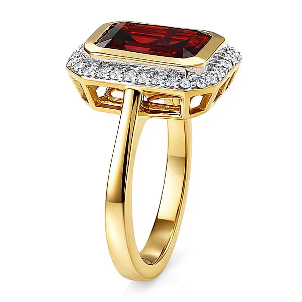 Shop Lc D'Joy Premium Mozambique Garnet And Moissanite 3.00 Ctw Passion Regal Ring In 18K Vermeil Yellow Gold Over Sterling Silver