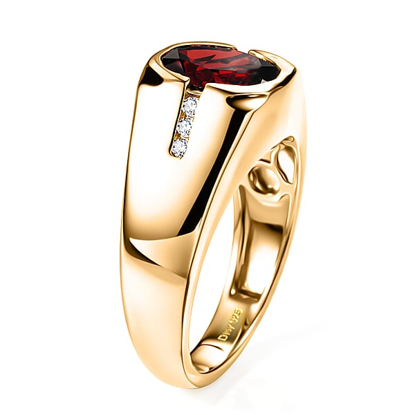 Shop Lc D'Joy Premium Mozambique Garnet And Moissanite 3.00 Ctw Fireforge Band Men's Ring In 18K Vermeil Yellow Gold Over Sterling Silver
