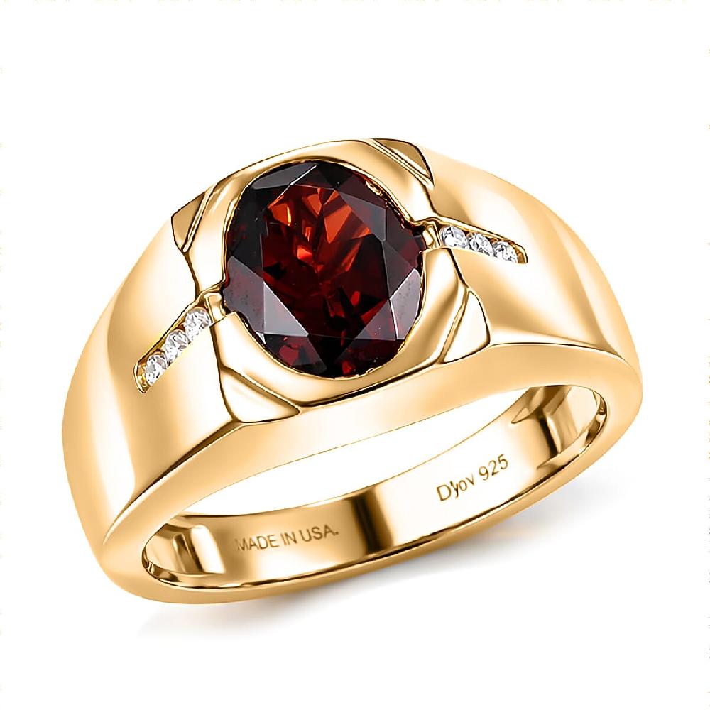shop lc D'Joy Premium Mozambique Garnet and Moissanite 3.00 ctw Fireforge Band Men's Ring in 18K Vermeil Yellow Gold Over Sterling Silver