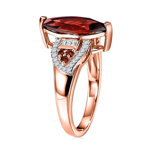 Shop Lc D'Joy Premium Mozambique Garnet And Moissanite 3.20 Ctw Deco Flame Ring In 18K Vermeil Rose Gold Over Sterling Silver