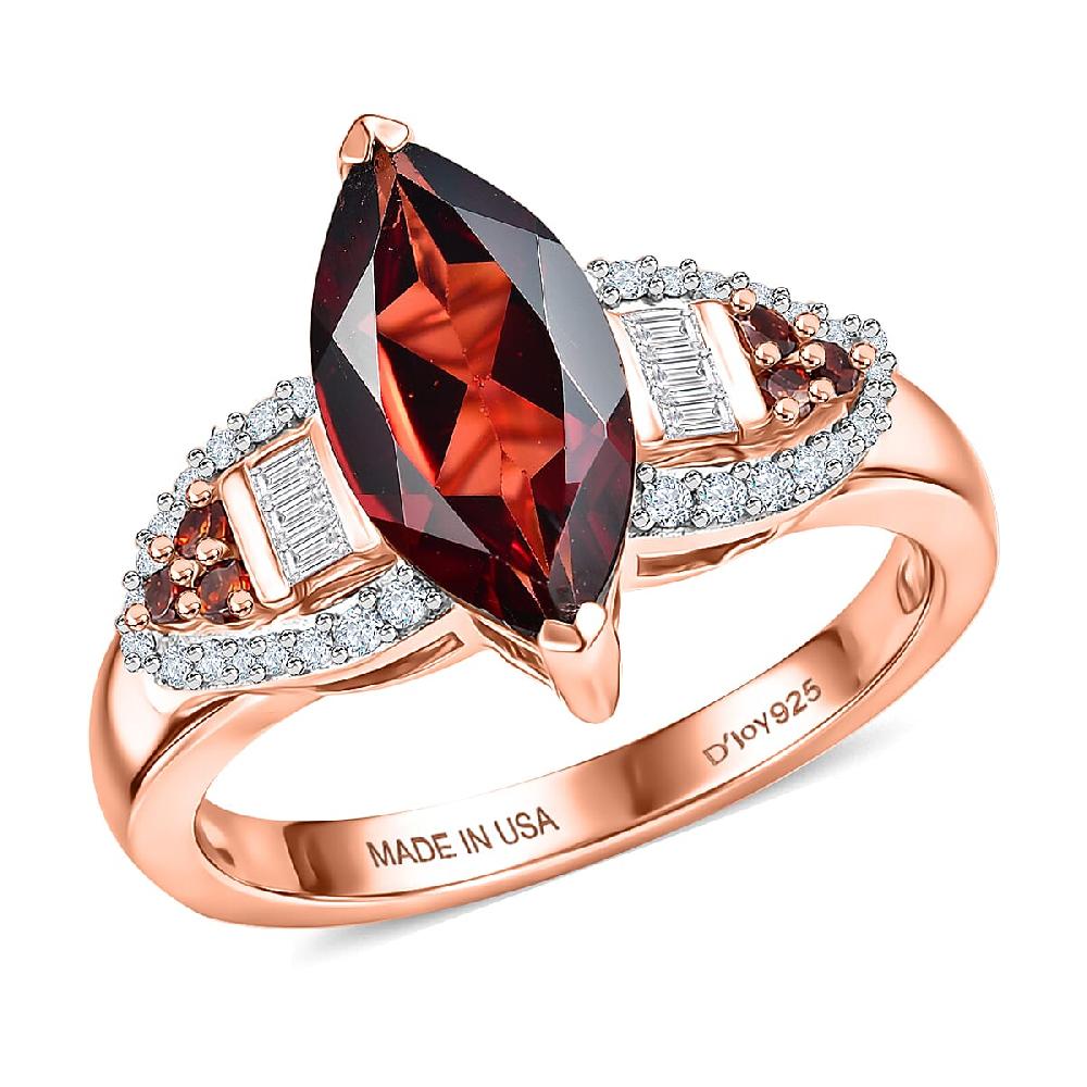 shop lc D'Joy Premium Mozambique Garnet and Moissanite 3.20 ctw Deco Flame Ring in 18K Vermeil Rose Gold Over Sterling Silver