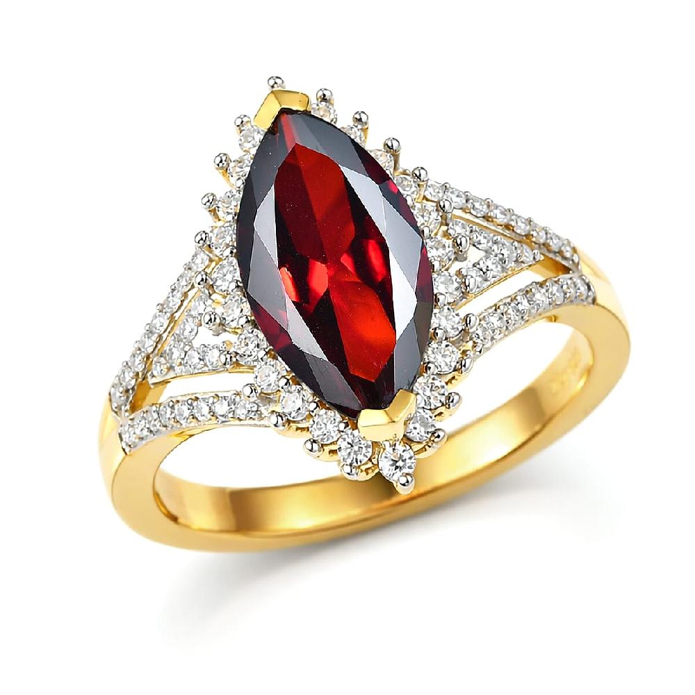 shop lc D'Joy Premium Mozambique Garnet and Moissanite 3.40 ctw Flare Majesty Ring in 18K Vermeil Yellow Gold Over Sterling Silver