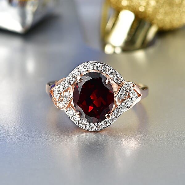 Shop Lc D'Joy Premium Mozambique Garnet And Moissanite 3.50 Ctw Flame Swirl Ring In 18K Vermeil Rose Gold Over Sterling Silver