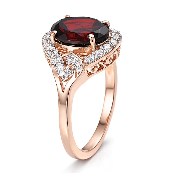 Shop Lc D'Joy Premium Mozambique Garnet And Moissanite 3.50 Ctw Flame Swirl Ring In 18K Vermeil Rose Gold Over Sterling Silver
