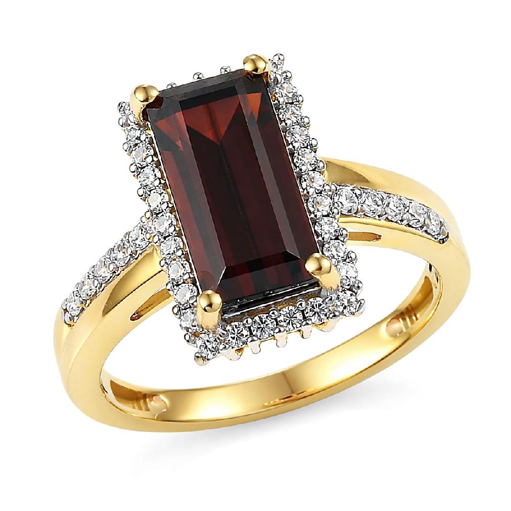 shop lc D'Joy Premium Mozambique Garnet and Moissanite 3.90 ctw Flare Luxe Ring in 18K Vermeil Yellow Gold Over Sterling Silver
