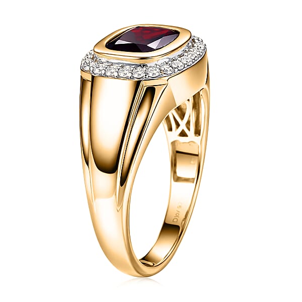 Shop Lc D'Joy Premium Mozambique Garnet And Moissanite 4.00 Ctw Men's Ring In 18K Vermeil Yellow Gold Over Sterling Silver
