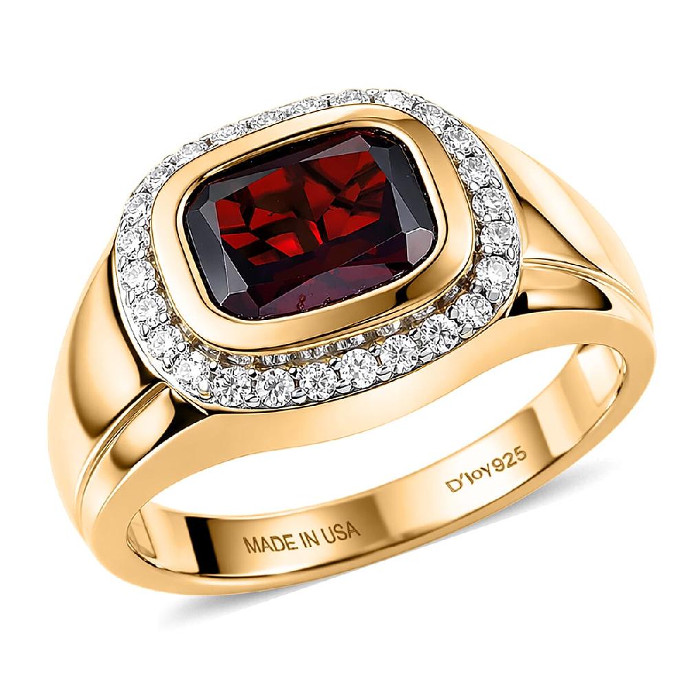 shop lc D'Joy Premium Mozambique Garnet and Moissanite 4.00 ctw Men's Ring in 18K Vermeil Yellow Gold Over Sterling Silver