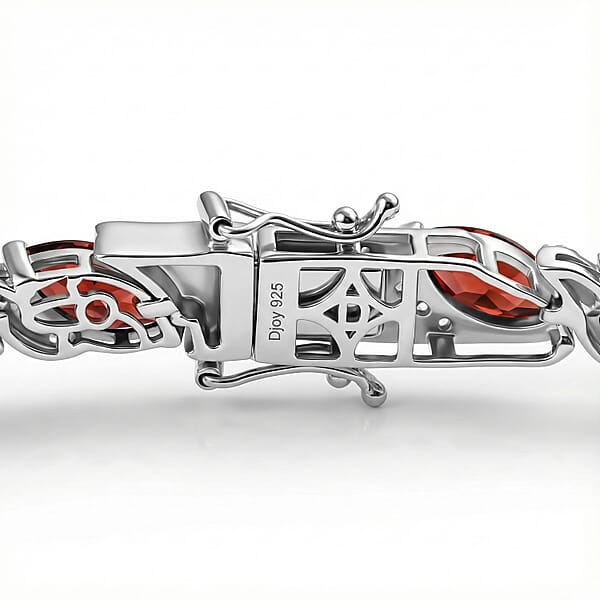 Shop Lc D'Joy Premium Mozambique Garnet And White Zircon 22.00 Ctw Passion Wave Bracelet In Rhodium Over Sterling Silver (7.25 In)