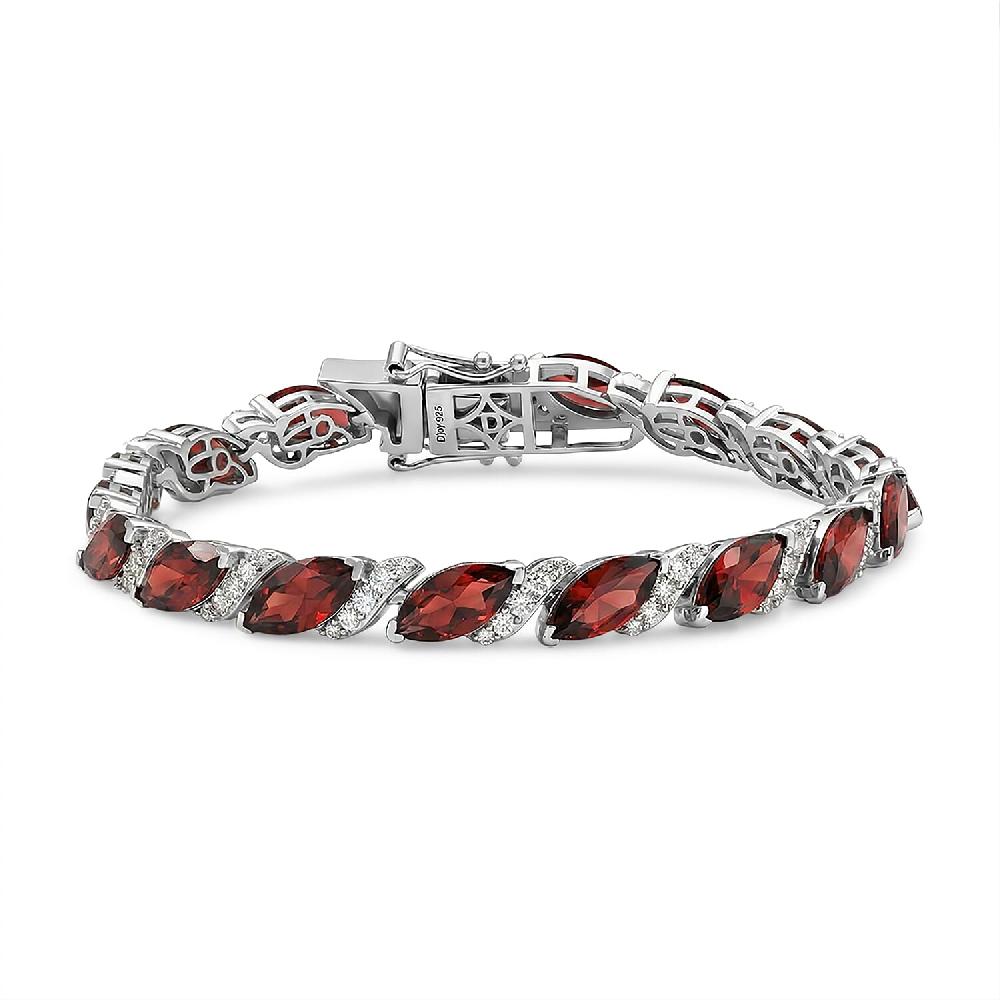 shop lc D'Joy Premium Mozambique Garnet and White Zircon 22.00 ctw Passion Wave Bracelet in Rhodium Over Sterling Silver (7.25 In)