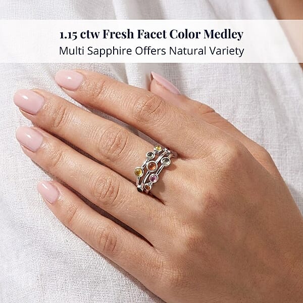 Shop Lc D'Joy Premium Multi Sapphire 1.15 Ctw Rainbow Cascade Ring In Rhodium Over Sterling Silver
