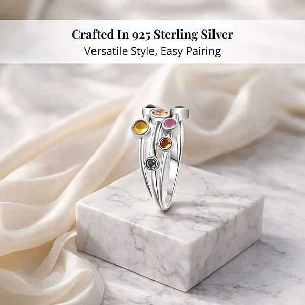 Shop Lc D'Joy Premium Multi Sapphire 1.15 Ctw Rainbow Cascade Ring In Rhodium Over Sterling Silver