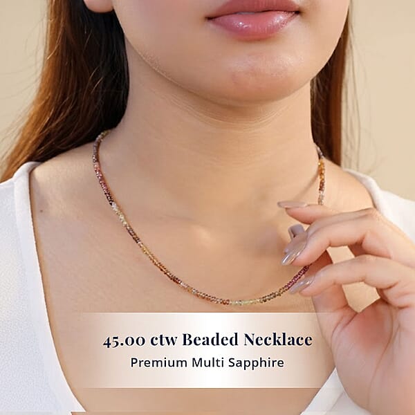 Shop Lc D'Joy Premium Multi Sapphire 45.00 Ctw Beaded Necklace In 18K Vermeil Yellow Gold Over Sterling Silver 18-20 Inches
