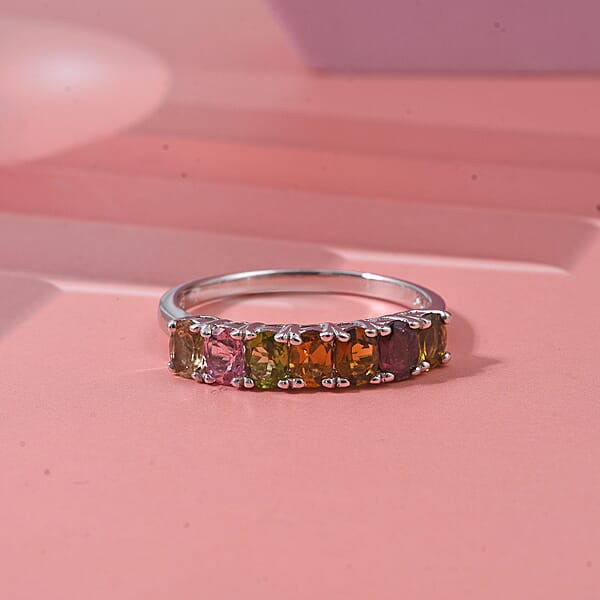 Shop Lc D'Joy Premium Multi-Tourmaline 1.20 Ctw Blossom Kiss Band Ring In Rhodium Over Sterling Silver