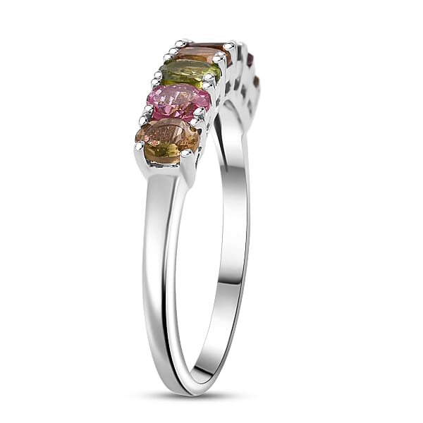 Shop Lc D'Joy Premium Multi-Tourmaline 1.20 Ctw Blossom Kiss Band Ring In Rhodium Over Sterling Silver