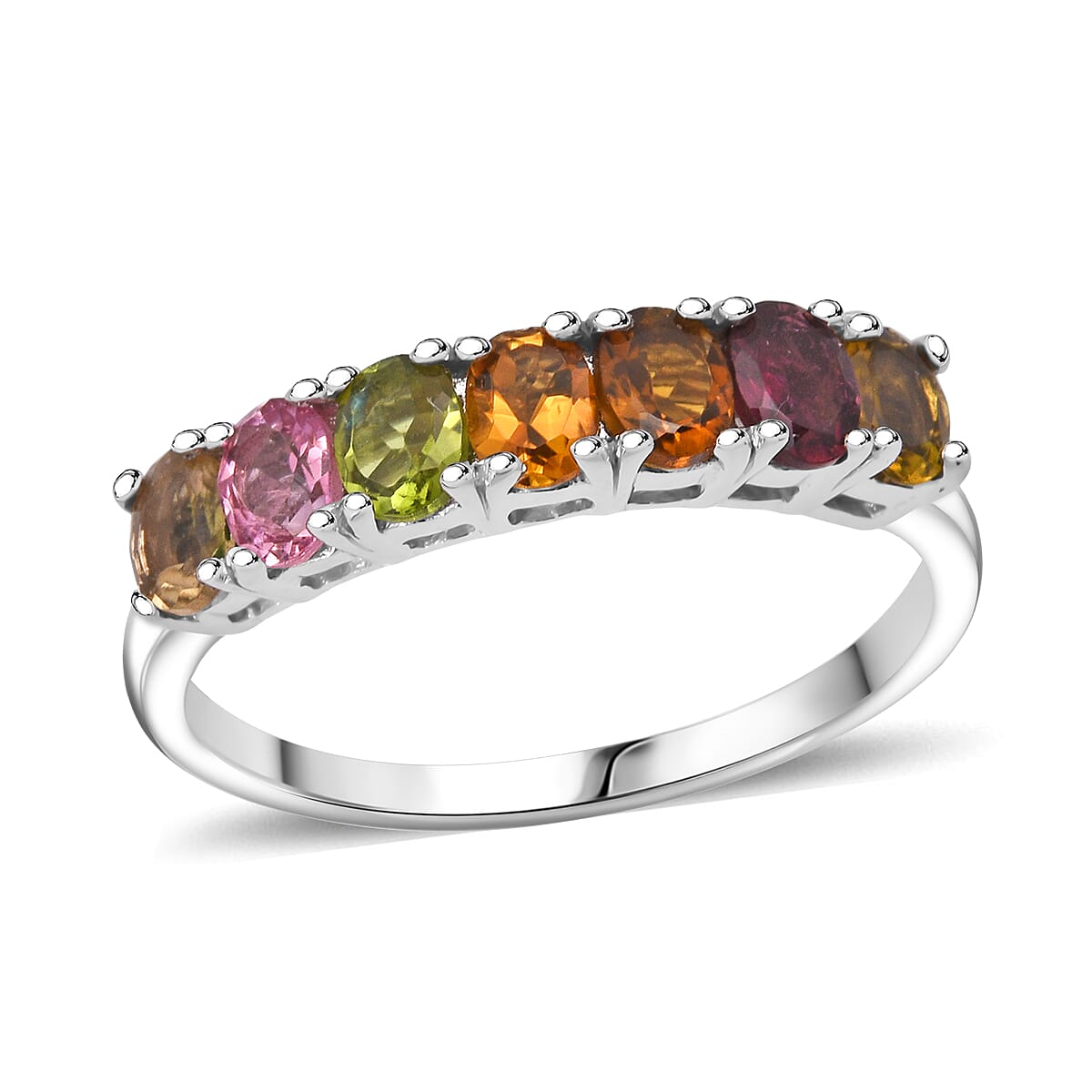 shop lc D'Joy Premium Multi-Tourmaline 1.20 ctw Blossom Kiss Band Ring in Rhodium Over Sterling Silver