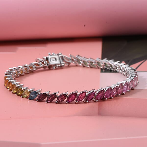 Shop Lc D'Joy Premium Multi-Tourmaline 10.35 Ctw Shades Of Forever Bracelet In Rhodium Over Sterling Silver (6.50 In)