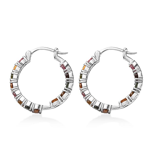Shop Lc D'Joy Premium Multi-Tourmaline 3.10 Ctw Rainbow Hoop Earrings In Rhodium Over Sterling Silver