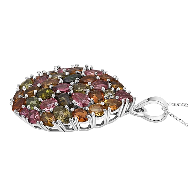 Shop Lc D'Joy Premium Multi Tourmaline 5.75 Ctw Mosaic Bloom Pendant Necklace In Rhodium Over Sterling Silver 20 Inches