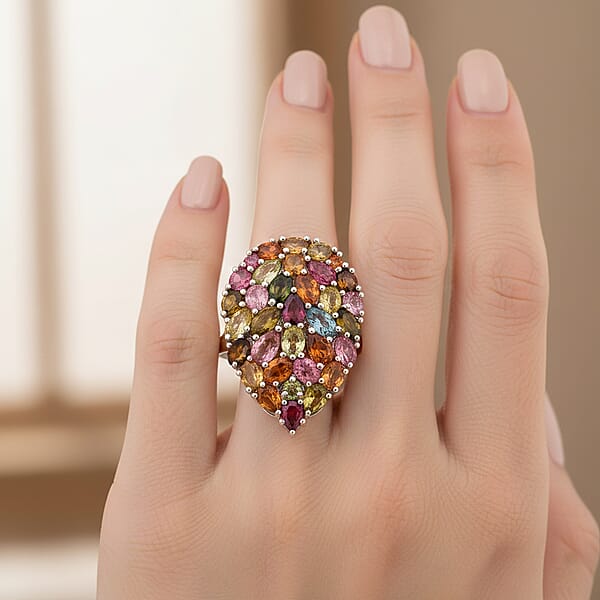 Shop Lc D'Joy Premium Multi-Tourmaline 5.75 Ctw Mosaic Bloom Ring In Rhodium Over Sterling Silver