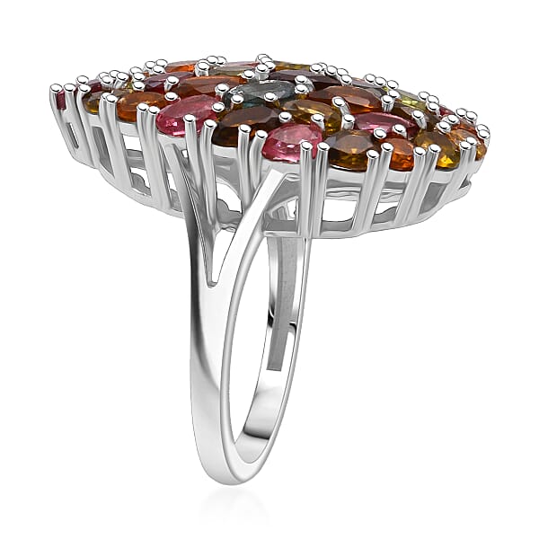 Shop Lc D'Joy Premium Multi-Tourmaline 5.75 Ctw Mosaic Bloom Ring In Rhodium Over Sterling Silver