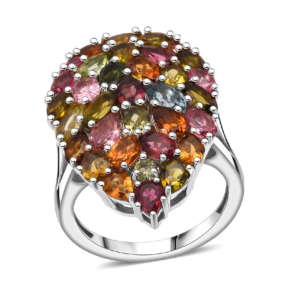 shop lc D'Joy Premium Multi-Tourmaline 5.75 ctw Mosaic Bloom Ring in Rhodium Over Sterling Silver