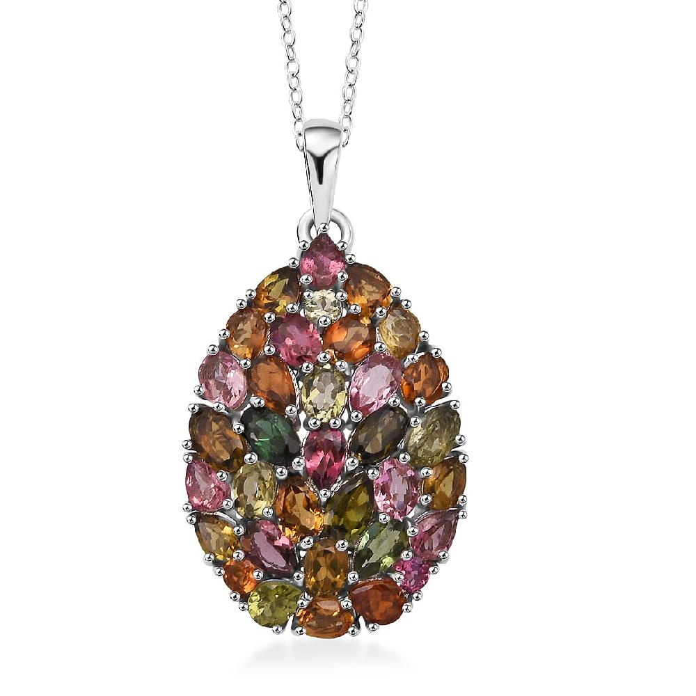shop lc D'Joy Premium Multi Tourmaline 5.75 ctw Mosaic Bloom Pendant Necklace in Rhodium Over Sterling Silver 20 Inches
