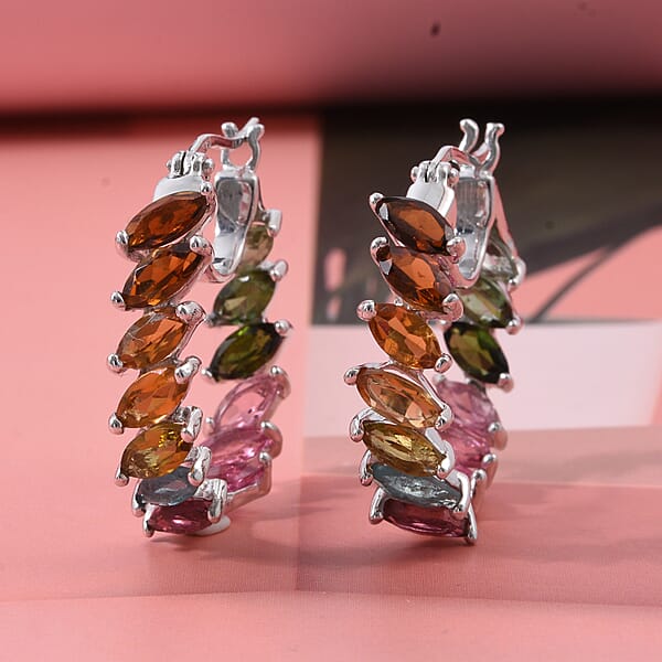 Shop Lc D'Joy Premium Multi Tourmaline 6.50 Ctw Shades Of Forever Hoop Earrings In Rhodium Over Sterling Silver