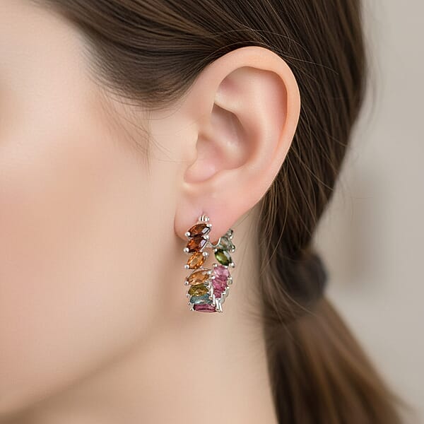 Shop Lc D'Joy Premium Multi Tourmaline 6.50 Ctw Shades Of Forever Hoop Earrings In Rhodium Over Sterling Silver