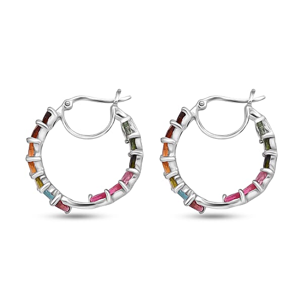 Shop Lc D'Joy Premium Multi Tourmaline 6.50 Ctw Shades Of Forever Hoop Earrings In Rhodium Over Sterling Silver