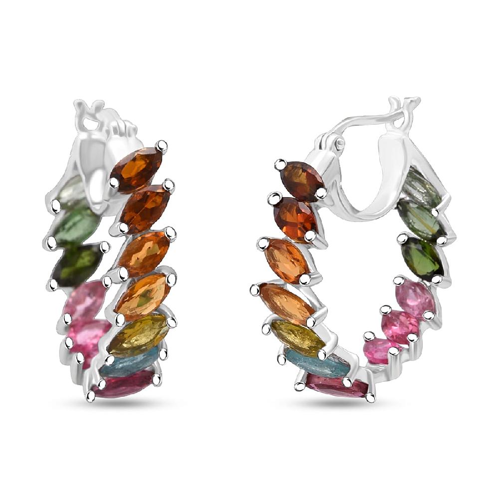 shop lc D'Joy Premium Multi Tourmaline 6.50 ctw Shades of Forever Hoop Earrings in Rhodium Over Sterling Silver