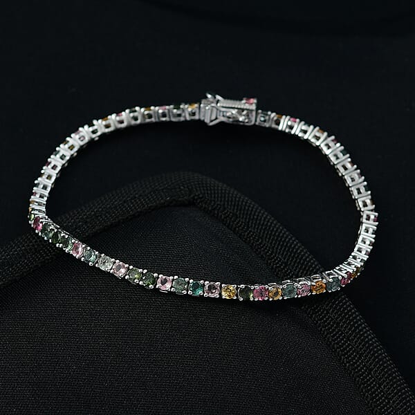 Shop Lc D'Joy Premium Multi-Tourmaline 7.00 Ctw Rainbow Bracelet In Rhodium Over Sterling Silver (6.50 In)