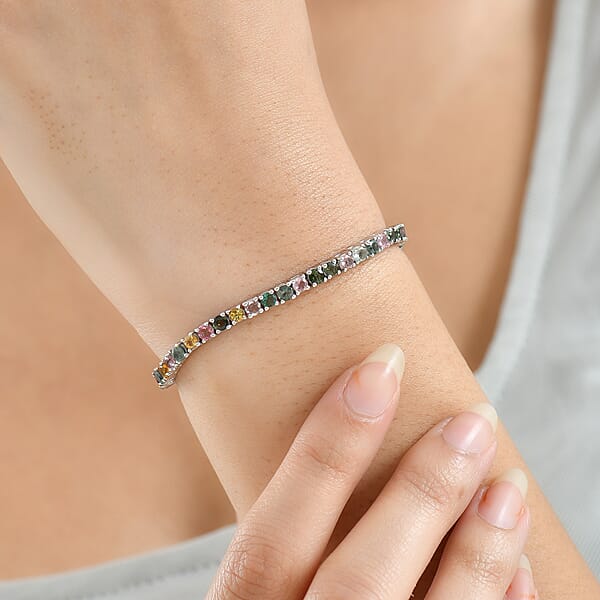 Shop Lc D'Joy Premium Multi-Tourmaline 7.00 Ctw Rainbow Bracelet In Rhodium Over Sterling Silver (6.50 In)