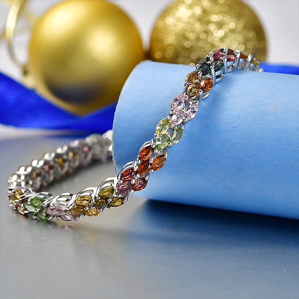 Shop Lc D'Joy Premium Multi-Tourmaline 7.00 Ctw Rainbow Vine Bracelet In Rhodium Over Sterling Silver (6.50 In)