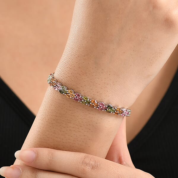 Shop Lc D'Joy Premium Multi-Tourmaline 7.00 Ctw Rainbow Vine Bracelet In Rhodium Over Sterling Silver (6.50 In)