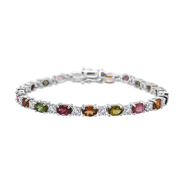 Shop Lc D'Joy Premium Multi-Tourmaline And Moissanite 10.25 Ctw Bracelet In Rhodium Over Sterling Silver (7.25 In)