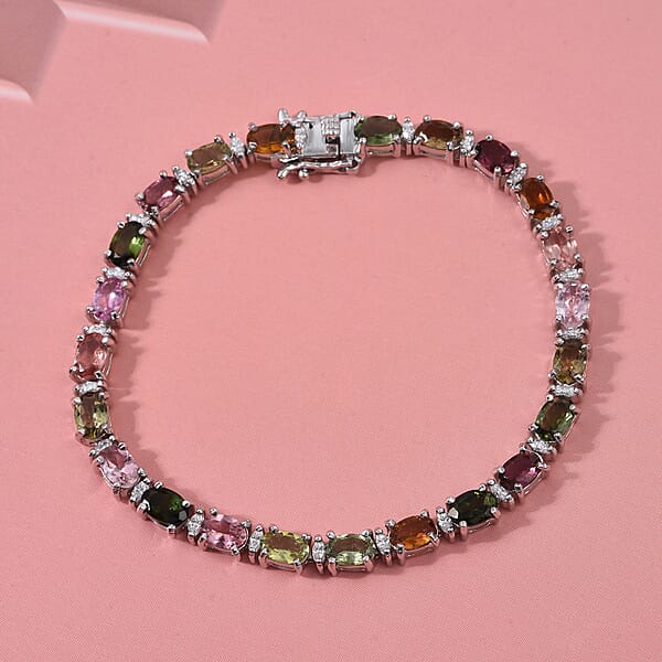 Shop Lc D'Joy Premium Multi-Tourmaline And Moissanite 11.00 Ctw Garden Of Lights Bracelet In Rhodium Over Sterling Silver (7.25 In)