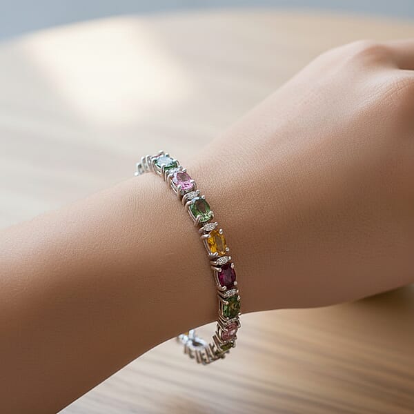 Shop Lc D'Joy Premium Multi-Tourmaline And Moissanite 11.00 Ctw Garden Of Lights Bracelet In Rhodium Over Sterling Silver (7.25 In)