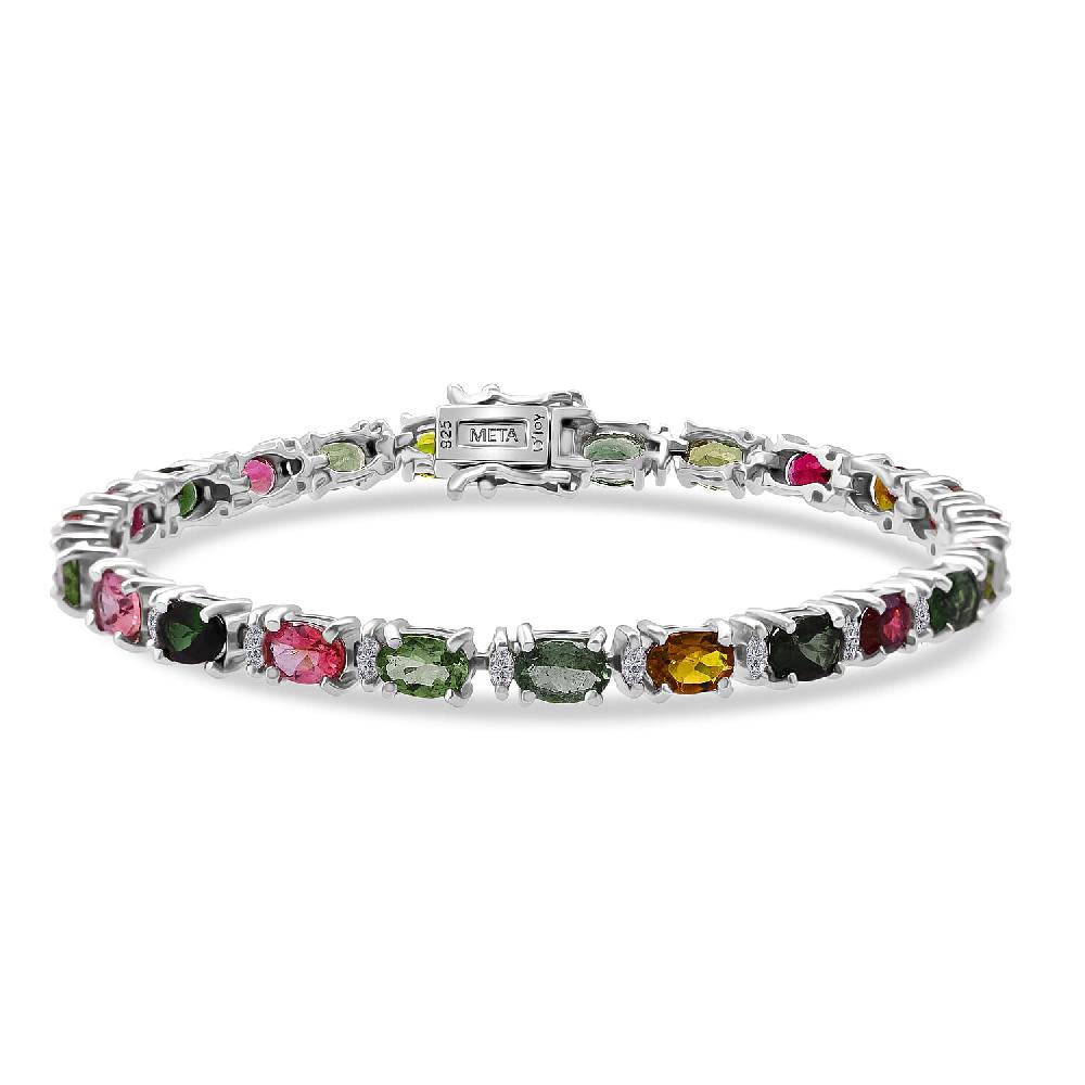 shop lc D'Joy Premium Multi-Tourmaline and Moissanite 11.00 ctw Garden of Lights Bracelet in Rhodium Over Sterling Silver (7.25 In)