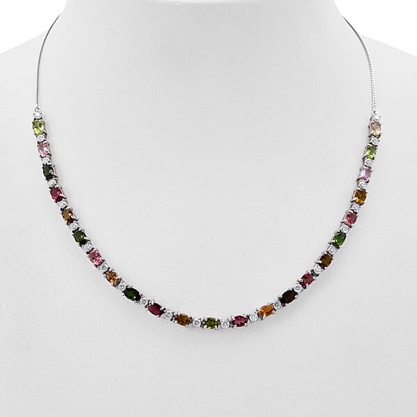 Shop Lc D'Joy Premium Multi-Tourmaline And Moissanite 12.50 Ctw Floral Necklace In Rhodium Over Sterling Silver 18 Inches