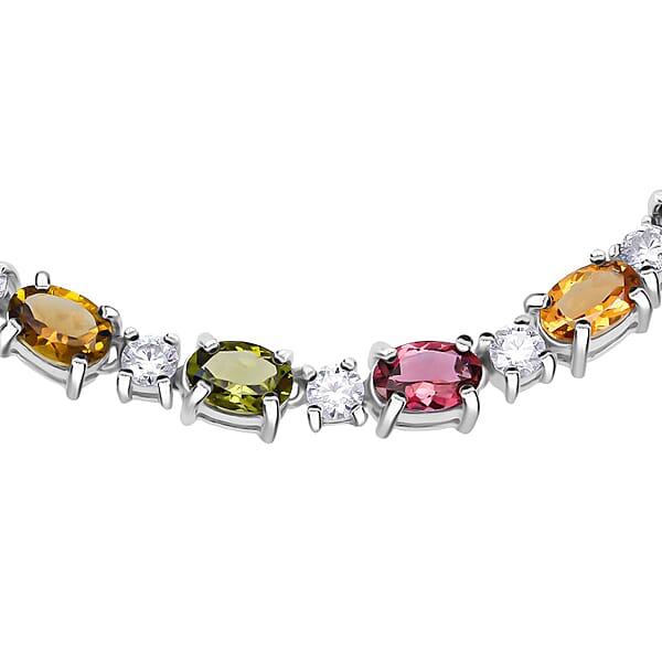 Shop Lc D'Joy Premium Multi-Tourmaline And Moissanite 12.50 Ctw Floral Necklace In Rhodium Over Sterling Silver 18 Inches