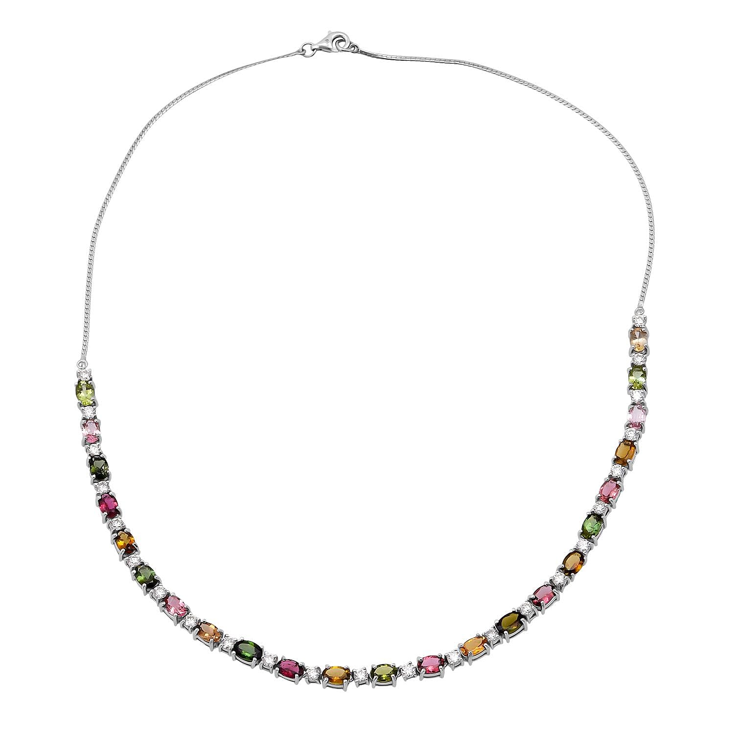 shop lc D'Joy Premium Multi-Tourmaline and Moissanite 12.50 ctw Floral Necklace in Rhodium Over Sterling Silver 18 Inches