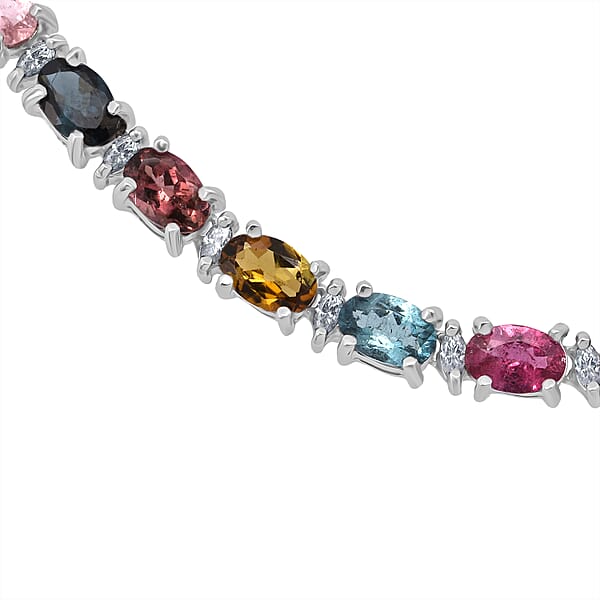 Shop Lc D'Joy Premium Multi-Tourmaline And Moissanite 13.90 Ctw Garden Of Lights Necklace In Rhodium Over Sterling Silver 18 Inches