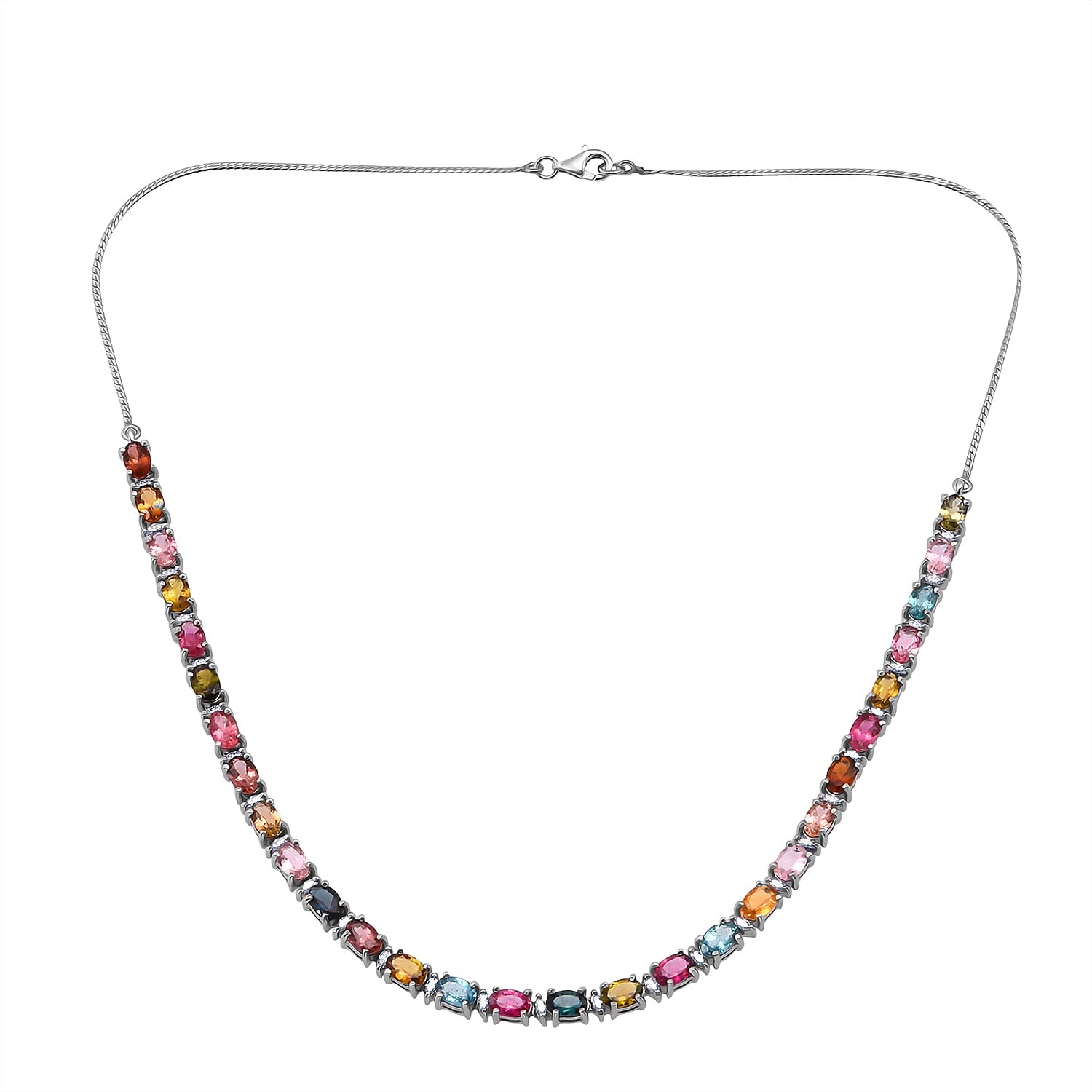 shop lc D'Joy Premium Multi-Tourmaline and Moissanite 13.90 ctw Garden of Lights Necklace in Rhodium Over Sterling Silver 18 Inches
