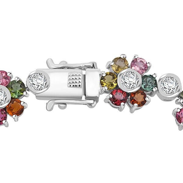 Shop Lc D'Joy Premium Multi-Tourmaline And Moissanite 14.70 Ctw Floral Bracelet In Rhodium Over Sterling Silver (7.25 In)