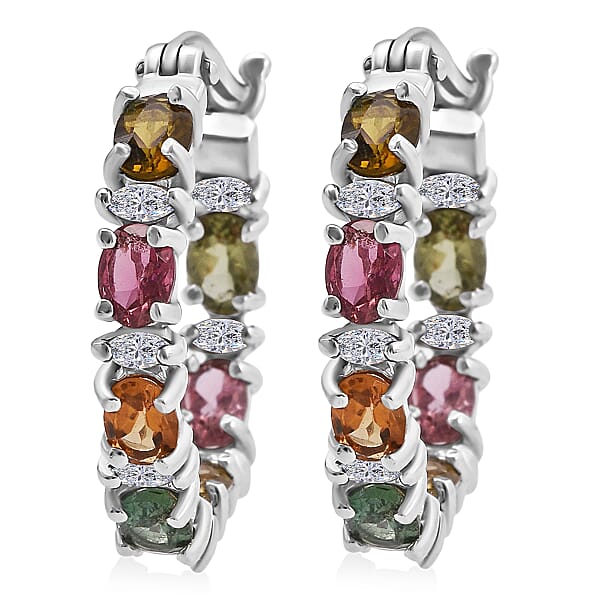 Shop Lc D'Joy Premium Multi Tourmaline And Moissanite 2.90 Ctw Garden Of Lights Earrings In Rhodium Over Sterling Silver